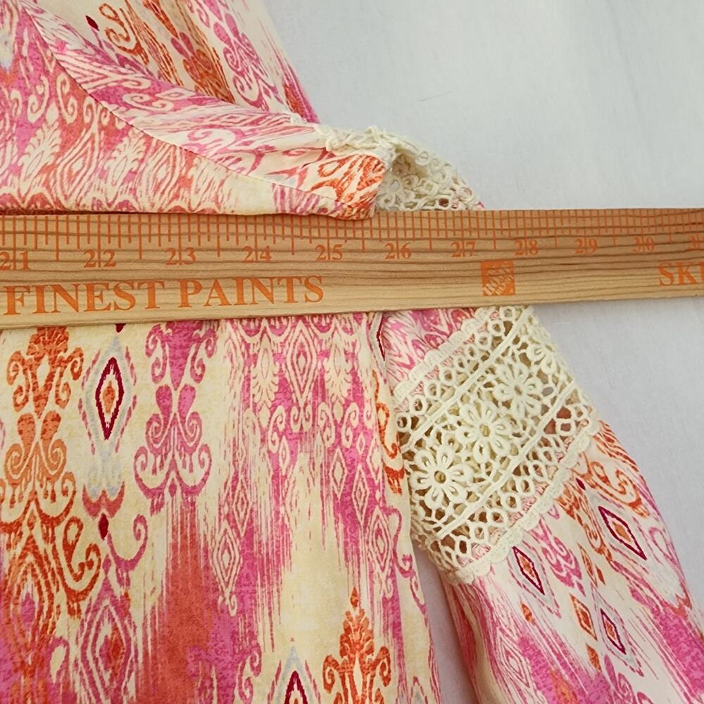 Stella Parker Bohemian Long Sleeve Top Crochet coastal XXL boho Pink Cream New - Picture 7 of 8